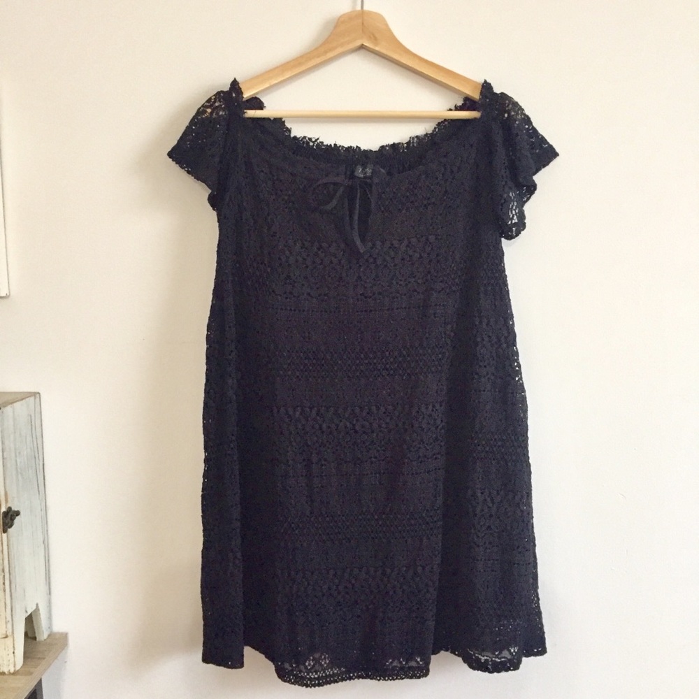 Topshop Crochet Lace Tunic Dress Sz 4 Navy Blue
